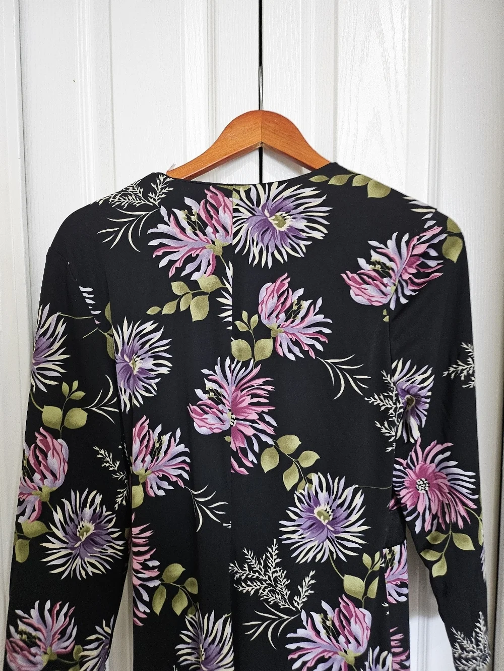 Beata Studio Los Angeles Floral Wrap Dress Size 14 Black Pink Midi Made in USA. - Picture 12 of 15